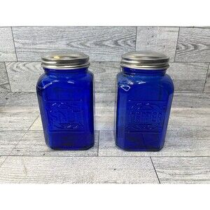 Depression Style Glass Salt And Pepper Shakers cobalt Blue
